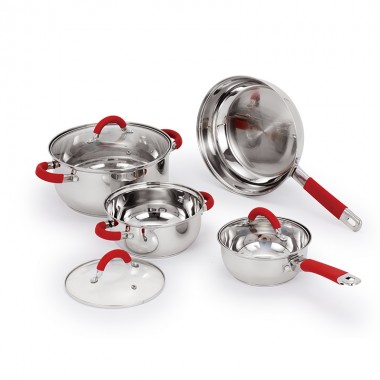 ZH-C005 7pcs Stainless Steel Cookware Set with Silicone Coated Hollow Handle